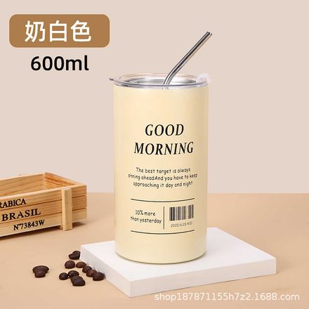 stainless steel smoothie with straw